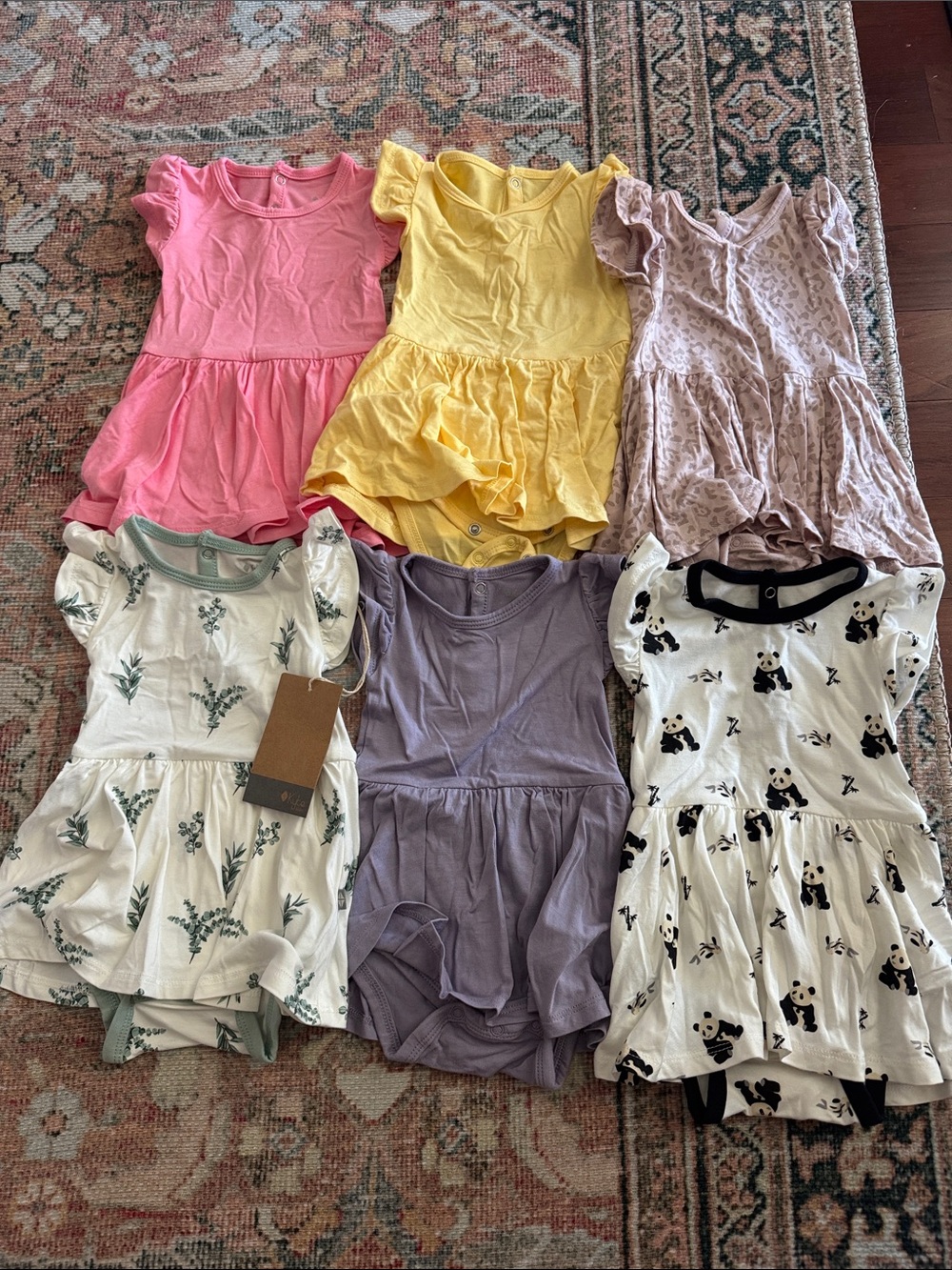 Kyte BABY Pink, Yellow, Lavender & Printed Ruffle-Skirt Dresses - Set of 6